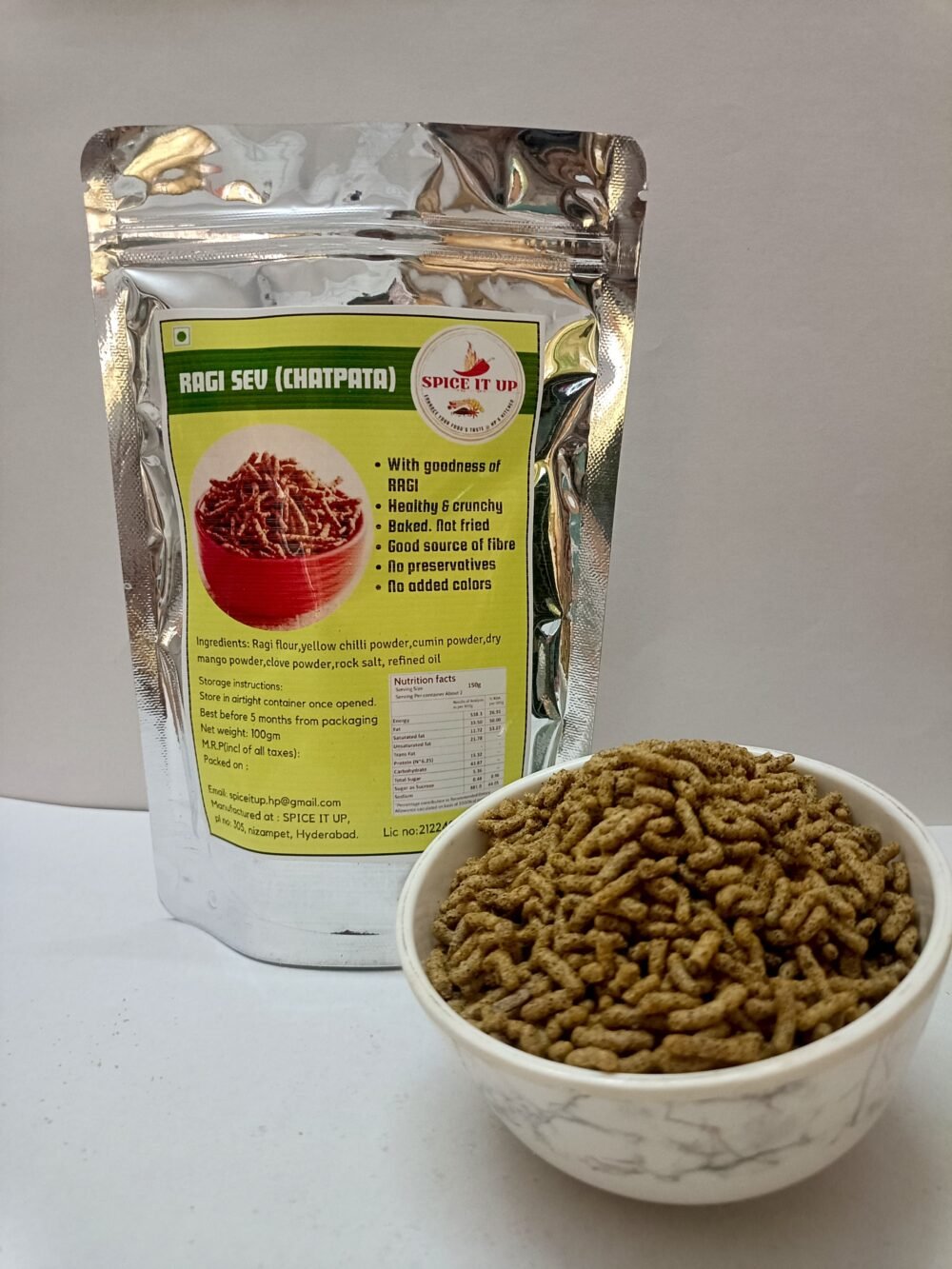 Spice It Up Ragi Sev Chatpata| Healthy Snacks - Roasted, Not Fried | No Palm Oil | No Trans Fat | No Added Sugar - 100 Grams (Pack of 1)