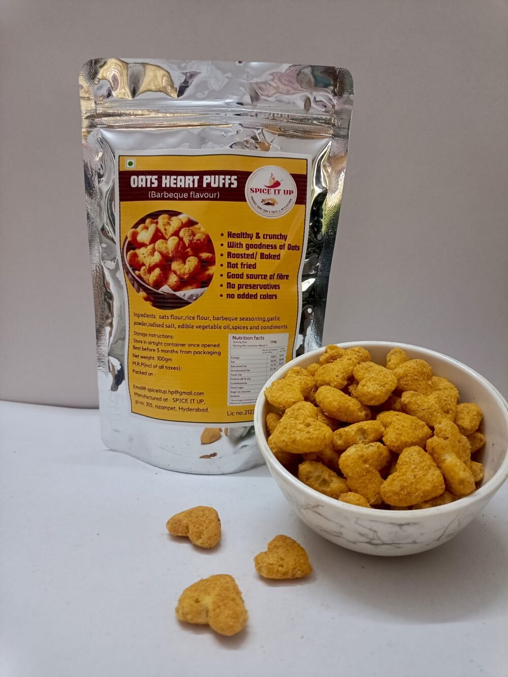 Spice It Up Oats Heart Puffs | Healthy Snacks - Roasted, Not Fried | No Palm Oil | No Trans Fat | No Added Sugar - 100 Grams (Pack of 1) - Image 2