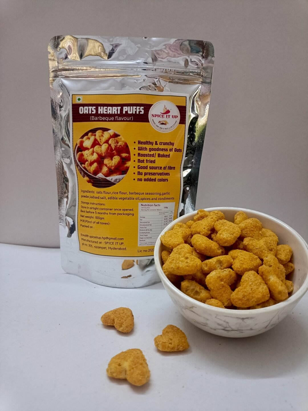 Spice It Up Oats Heart Puffs | Healthy Snacks - Roasted, Not Fried | No Palm Oil | No Trans Fat | No Added Sugar - 100 Grams (Pack of 1) - Image 2