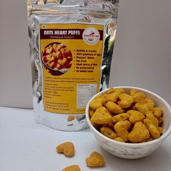 Spice It Up Oats Heart Puffs | Healthy Snacks - Roasted, Not Fried | No Palm Oil | No Trans Fat | No Added Sugar - 100 Grams (Pack of 1)